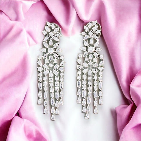 Celestia Chandelier Earrings |
Crystal Chandelier Earrings with Multi-Cut Stones – Silver Finish