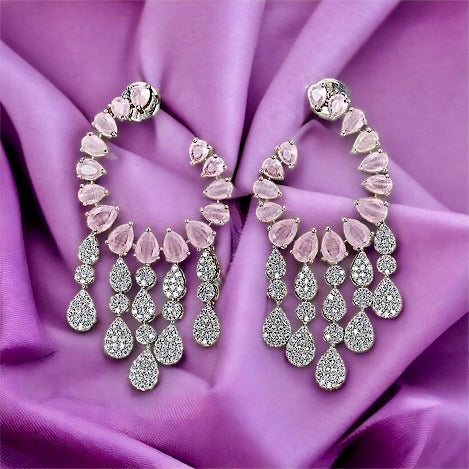 Blush Reverie Chandelier Earrings |
Blush Pink Crystal Chandelier Earrings – Silver Finish