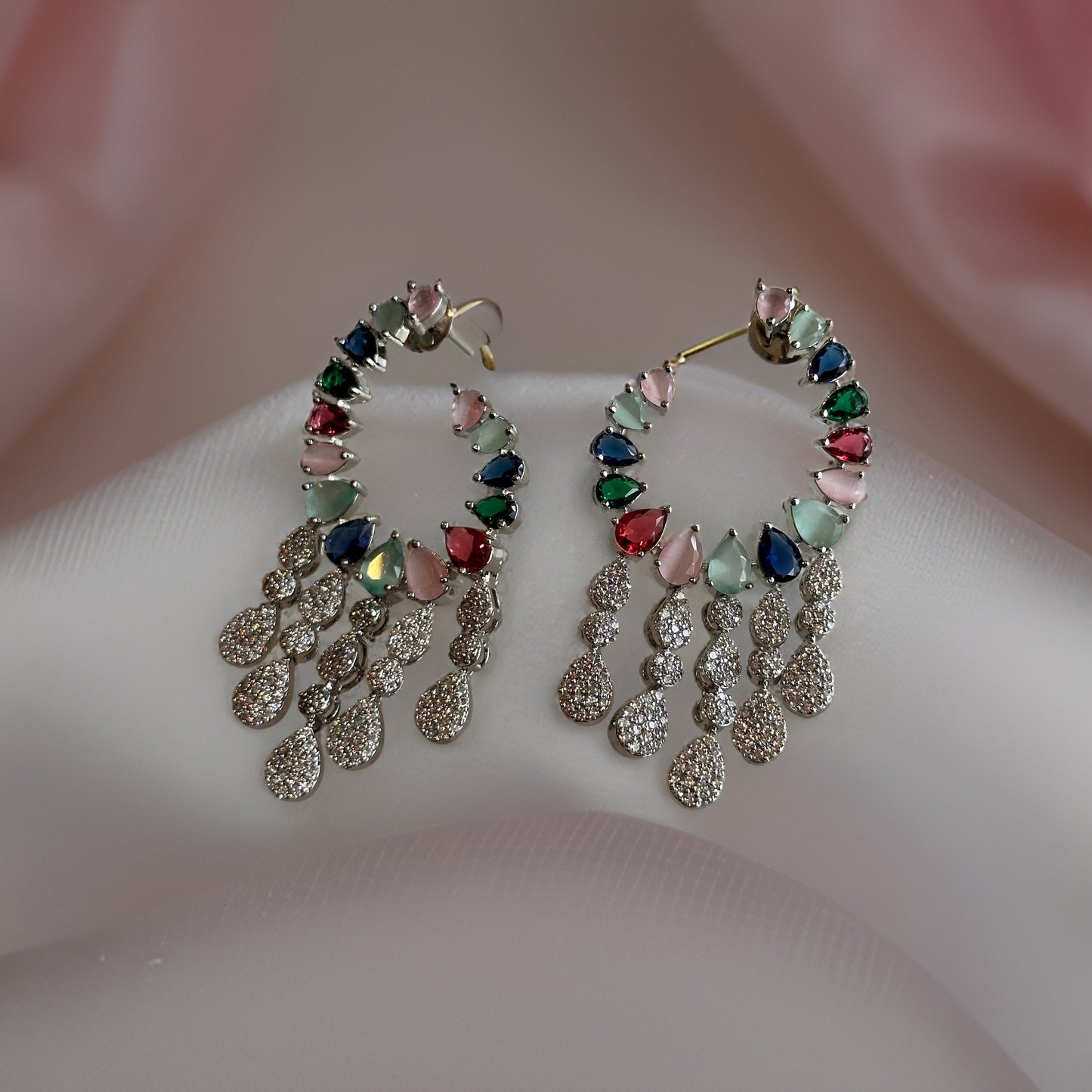 Kaleidoscope Crystal Chandelier Earrings in Multi-Colour – Silver Finish