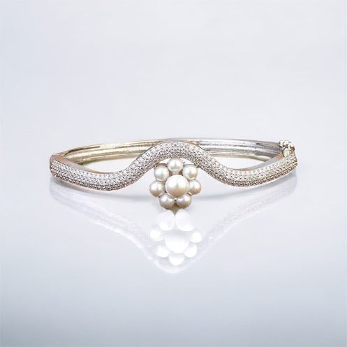 Pearl Wave Cuff Bracelet with Crystals – Silver Finish | The Glocal Trunk