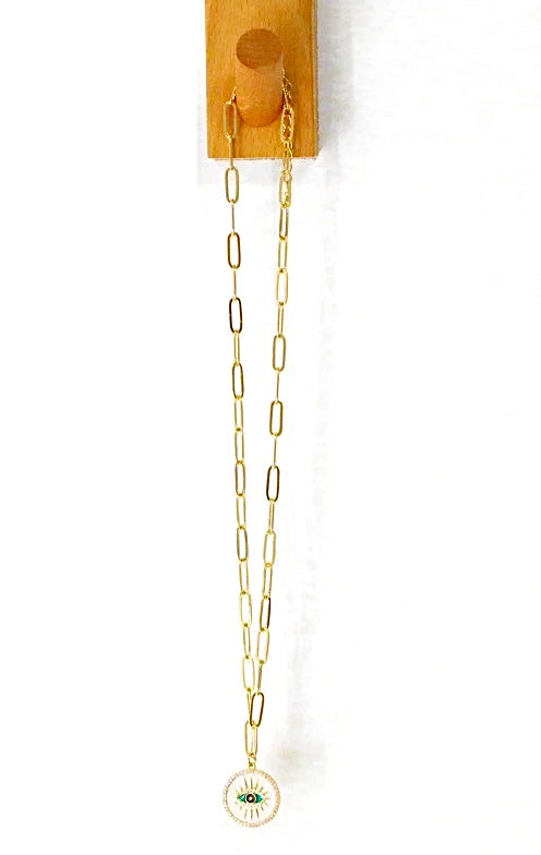 Venus Enamel and Stone Evil Eye Pendant Chain Necklace