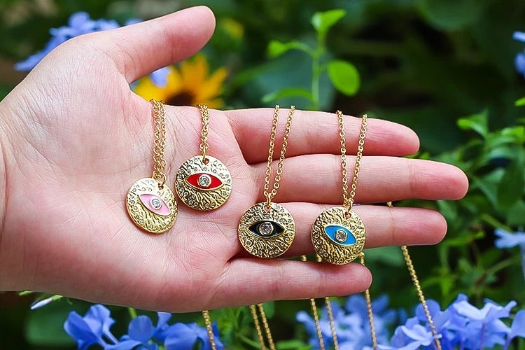 Buy Ocean Enamel Evil Eye Pendant Chain Necklace Black
