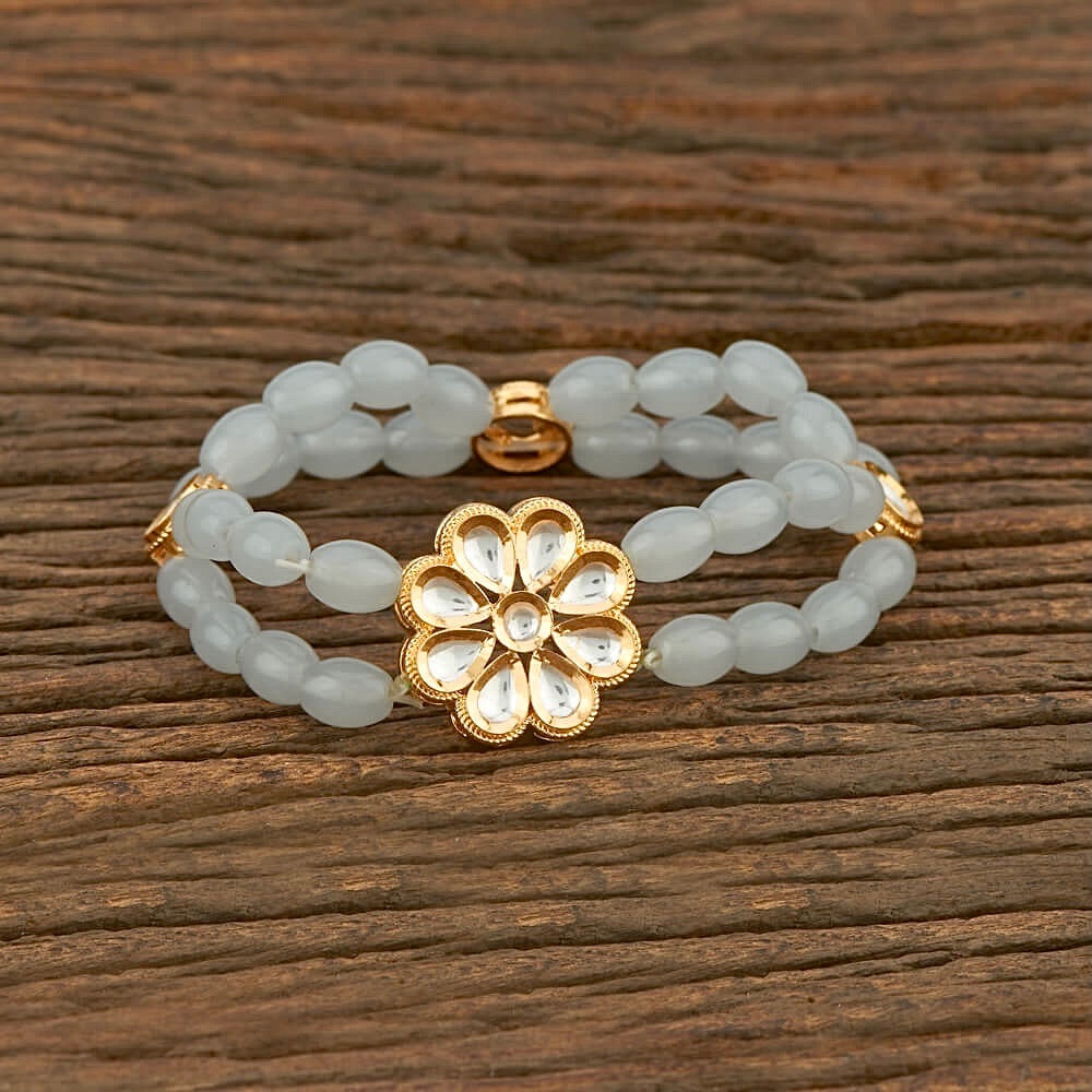 Zevar Bead & Kundan Flower Bracelet - Grey