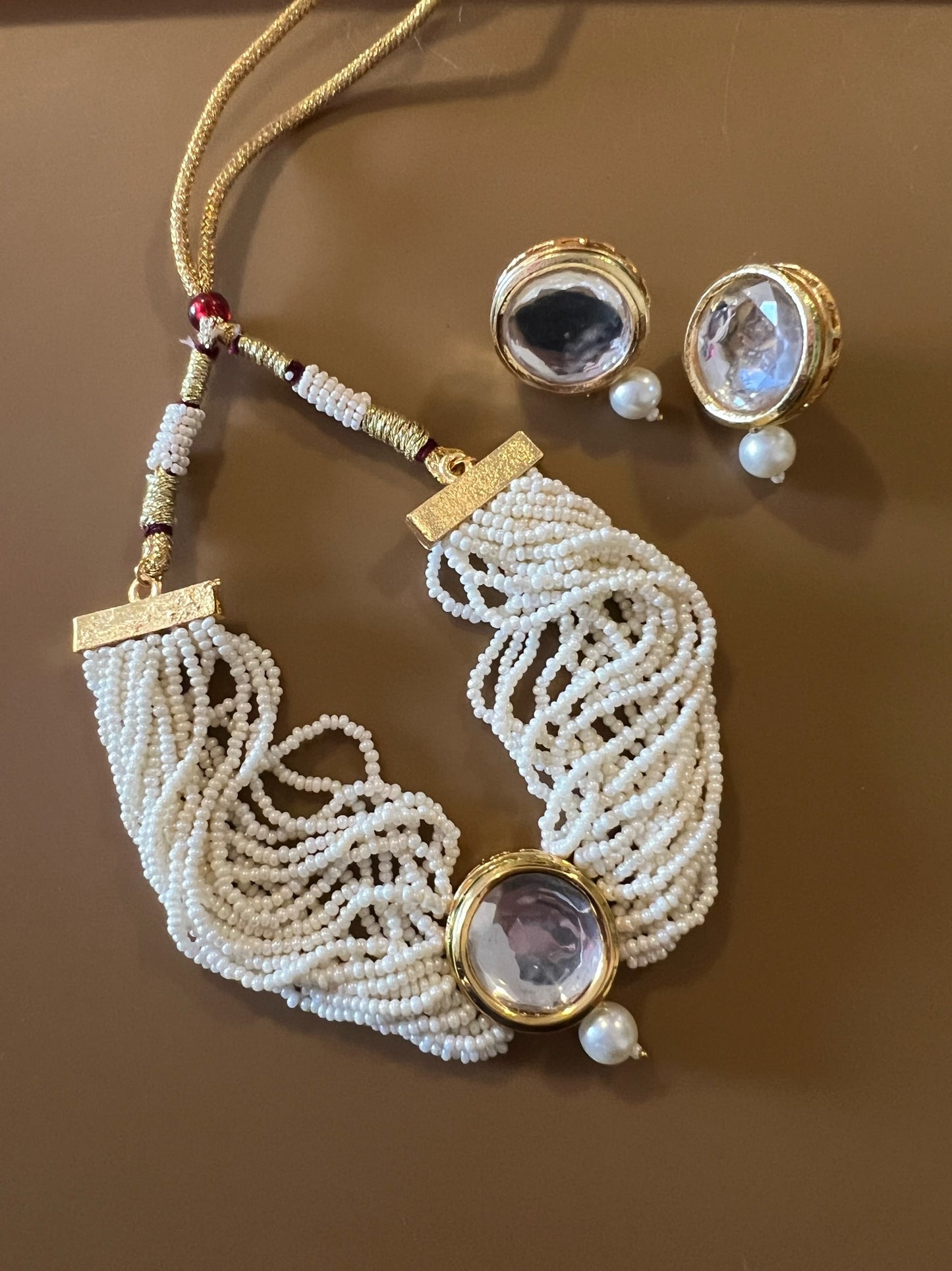 Kundan & White Pearl Choker Necklace Set