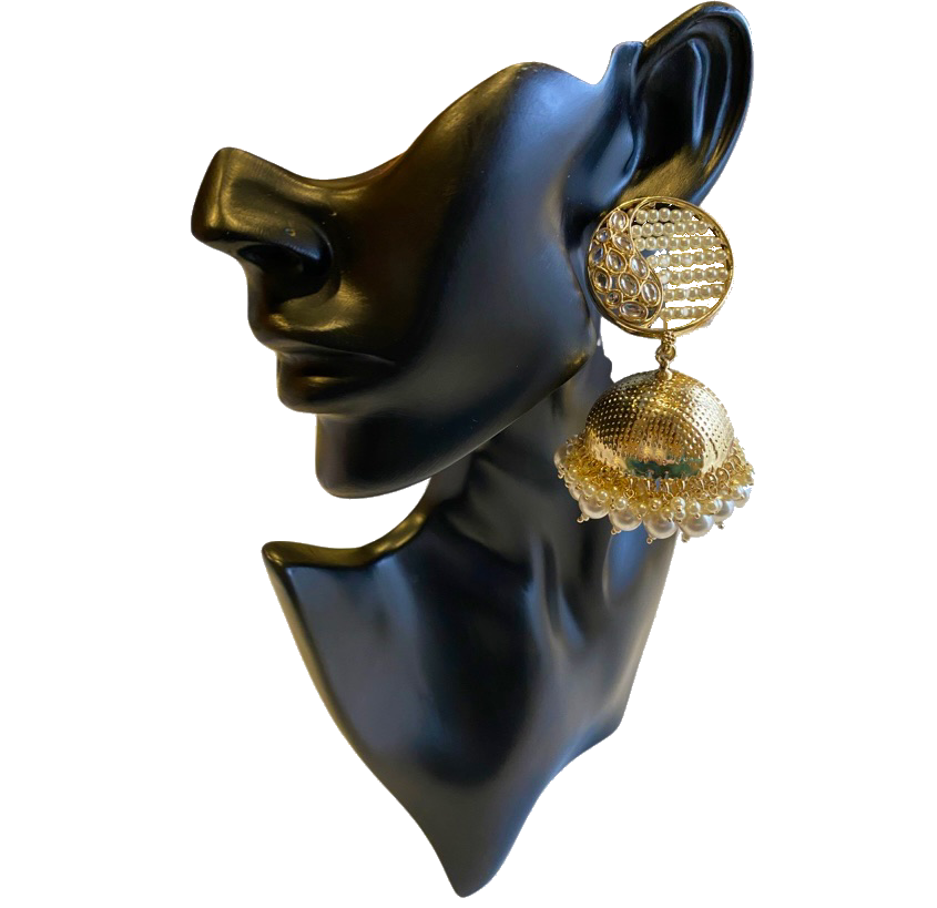 Round Jaal Kundan & Pearl Jhumka Earrings