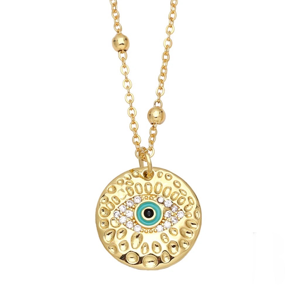 Stamped Evil Eye Pendant Necklace