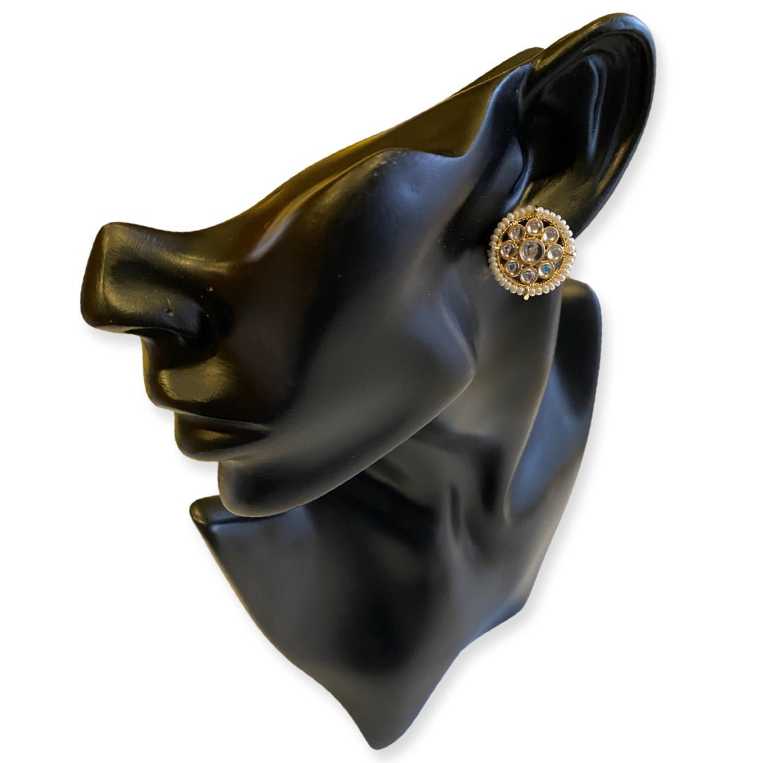 Kaya Kundan and Pearl Stud Earrings