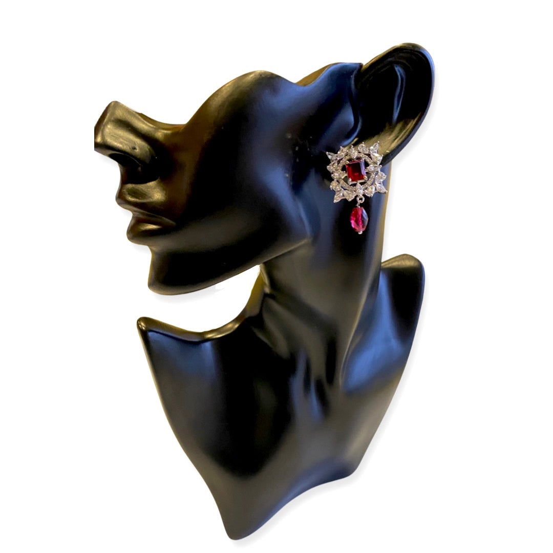 Kotys Red & White Stone Drop CZ Earrings - Style 1