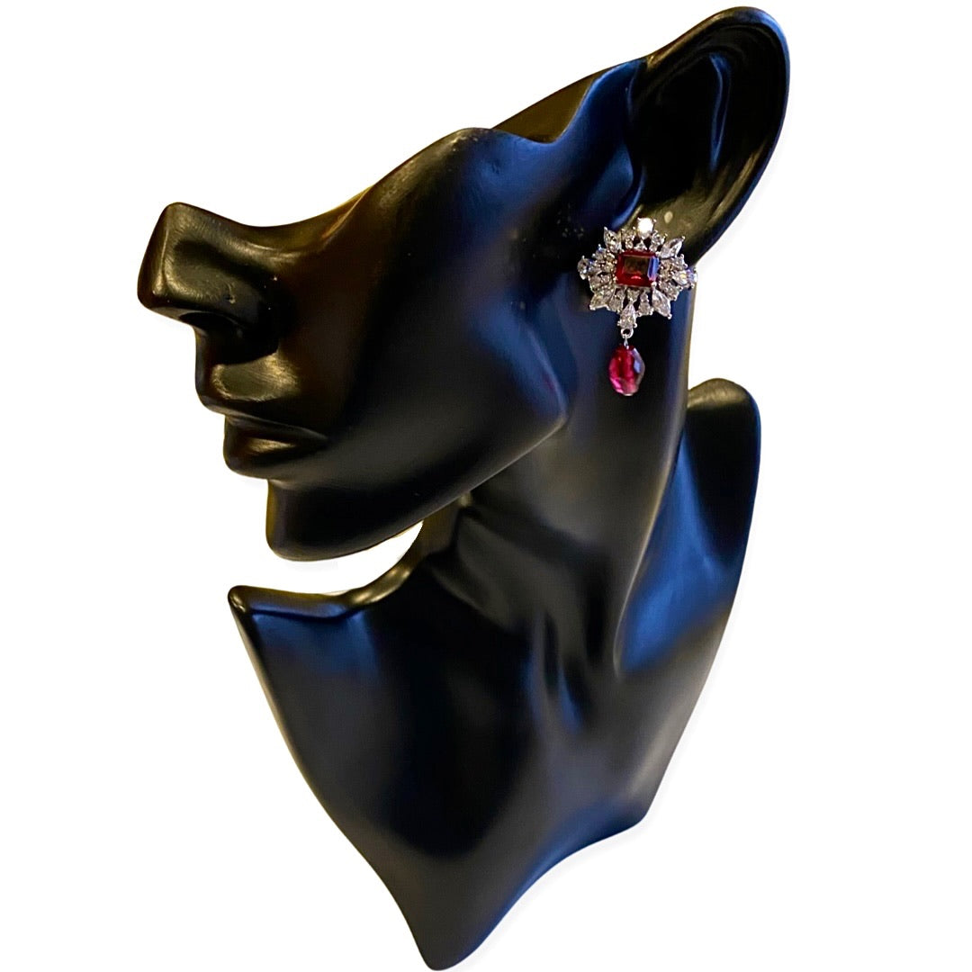 Kotys Red & White Stone Drop CZ Earrings - style 2