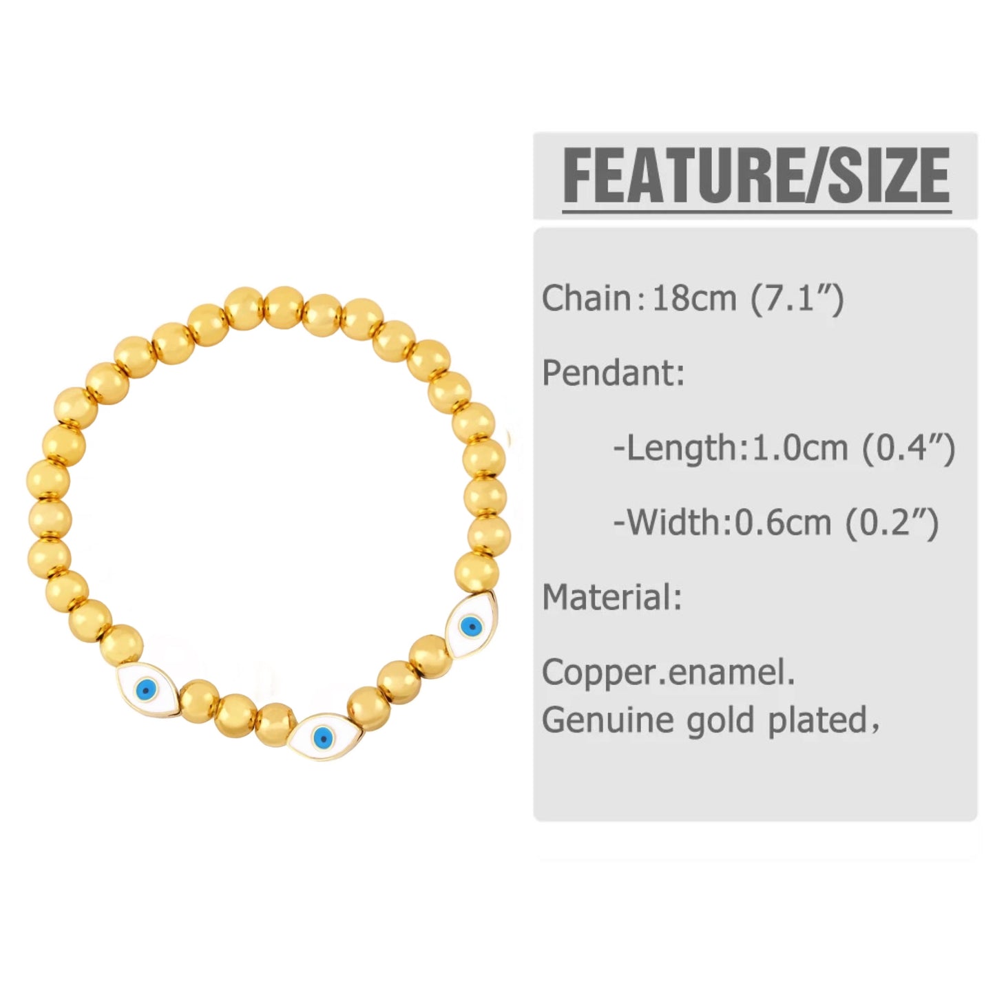 Destiny Gold Beads And Stone Evil Eye Stretch Bracelet White