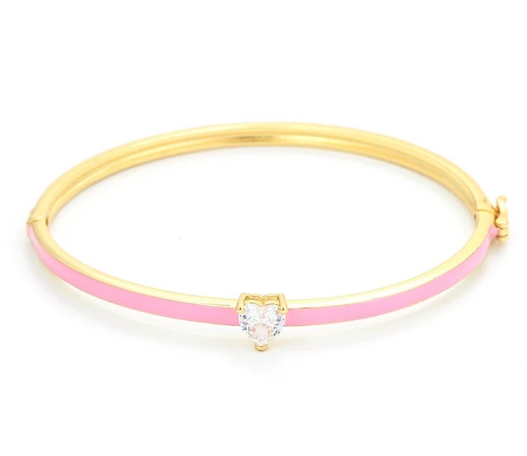 Mythica Heart Stone and Enamel Slim Bangle Bracelet