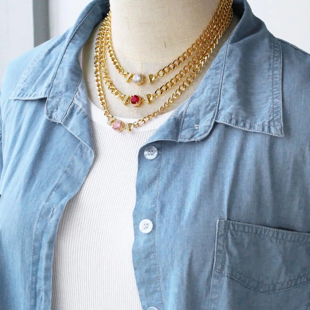 Candy Links and Stone Pendant Statement Necklace