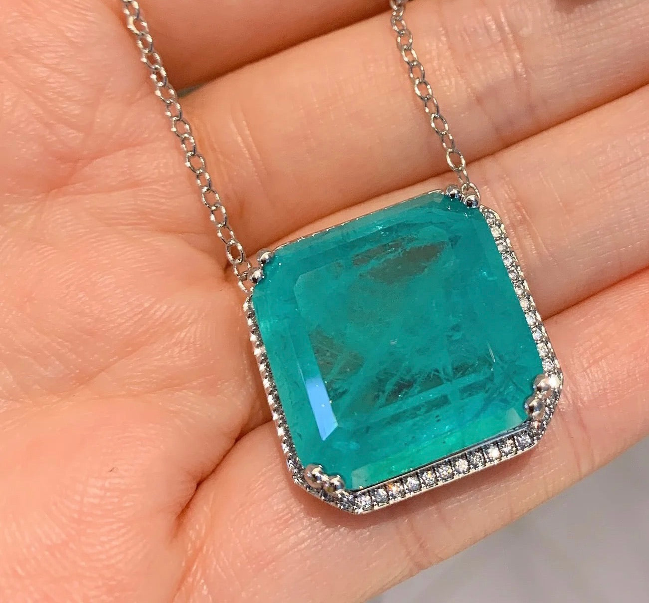 Dew Drop Tourmaline and Cubic Zirconia Pendant Chain Necklace