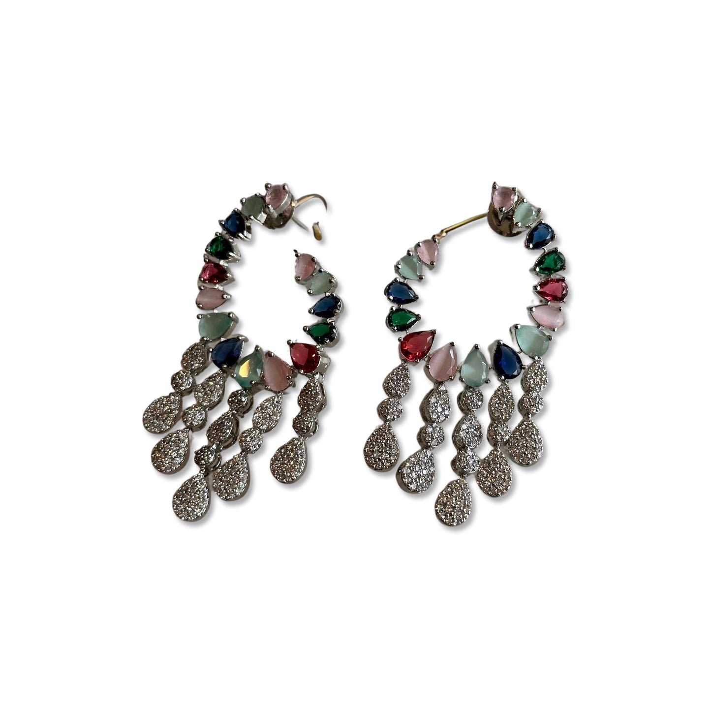 Kaleidoscope Crystal Chandelier Earrings in Multi-Colour – Silver Finish