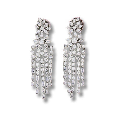 Celestia Chandelier Earrings |
Crystal Chandelier Earrings with Multi-Cut Stones – Silver Finish