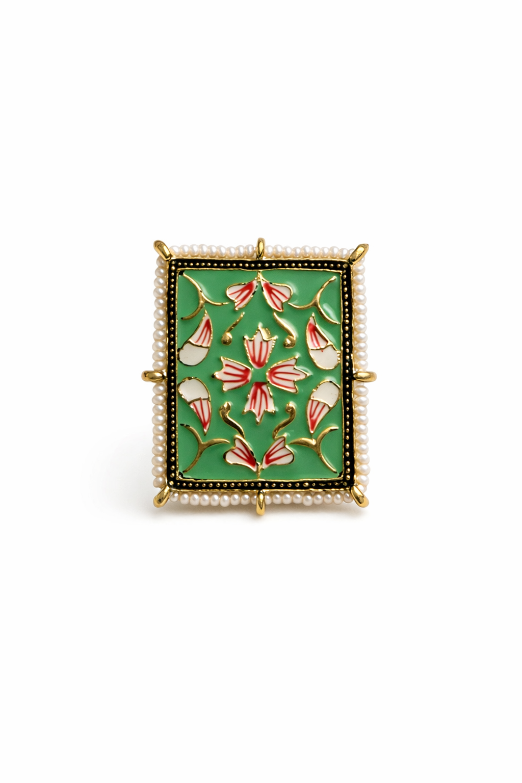 Adjustable Ring with Pearl Border | The Glocal Trunk Meher Inlay Enamel Ring