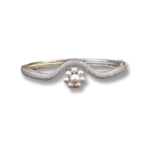 Pearl Wave Cuff Bracelet with Crystals – Silver Finish | The Glocal Trunk