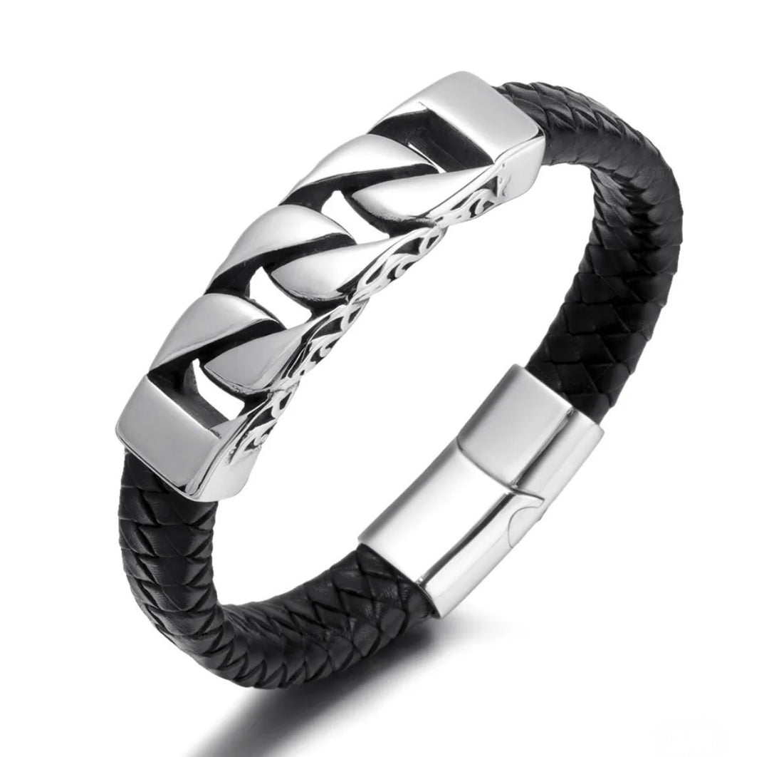 Homme Vegan Leather & Steel Bracelet - Link