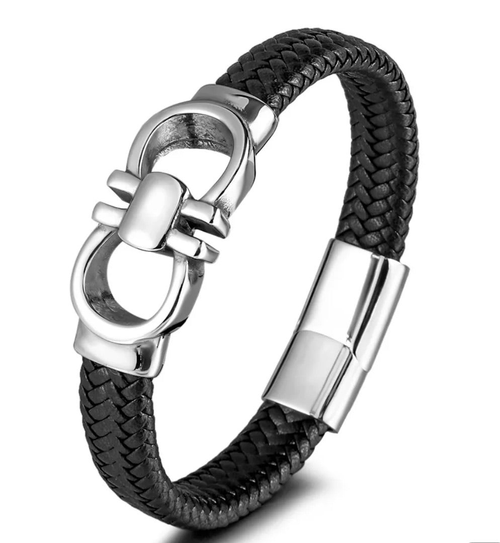 Homme Vegan Leather & Steel Bracelet - Infinity