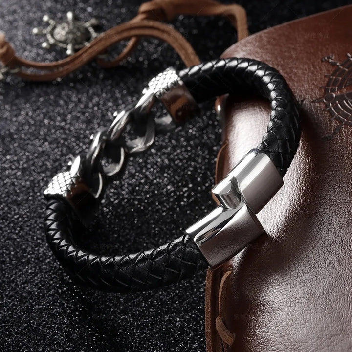 Homme Vegan Leather & Steel Bracelet - Braid