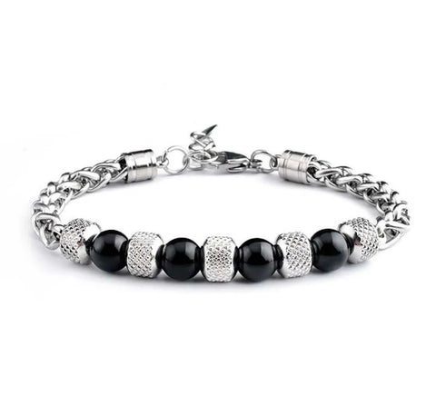 Cuban Steel & Beads Bracelet -  Black
