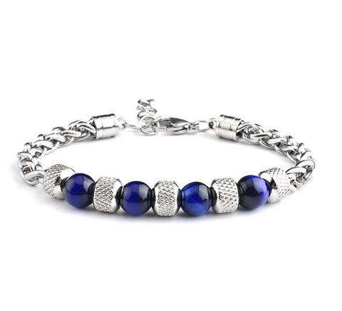 Cuban Steel & Beads Bracelet -  Blue
