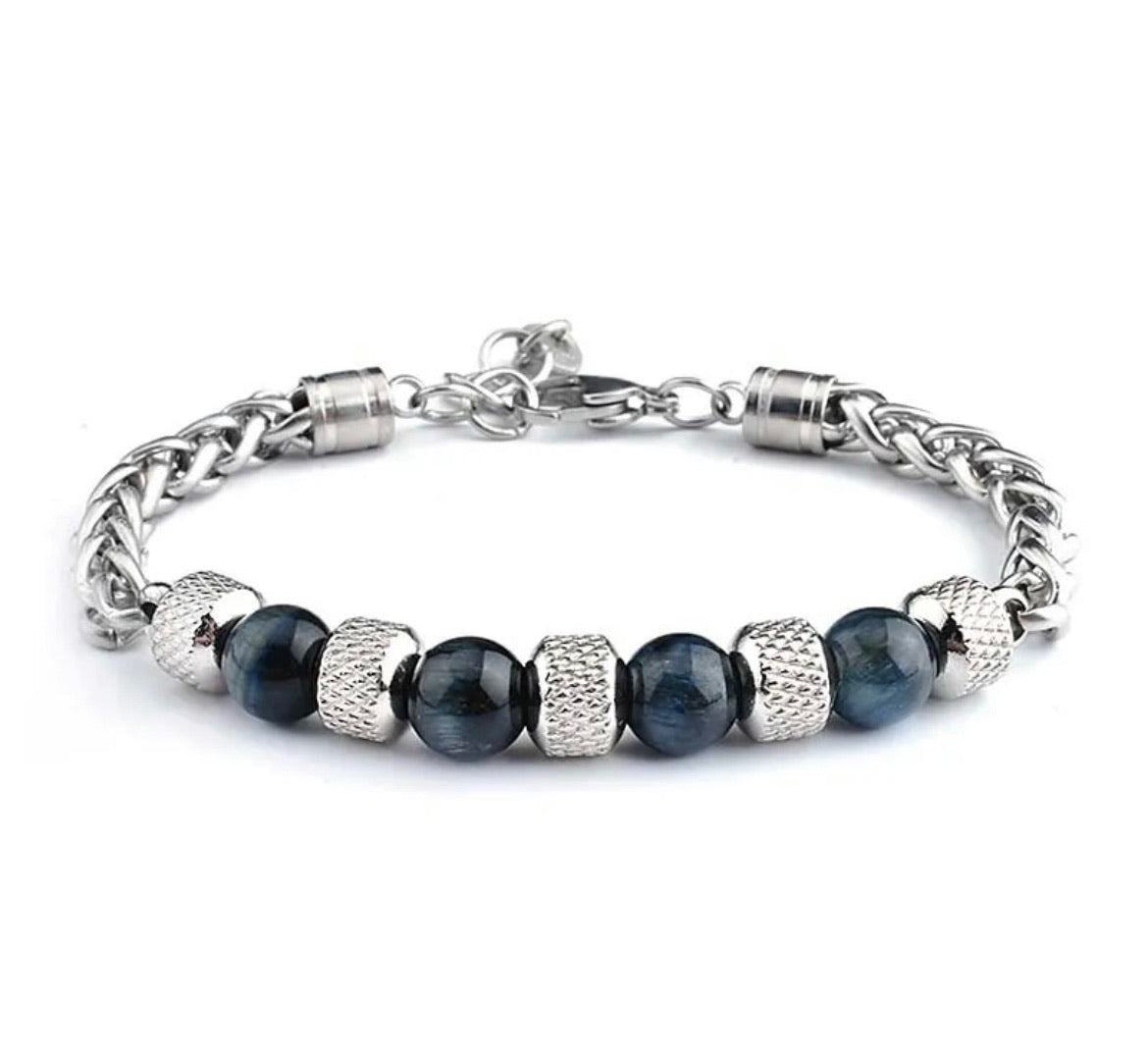 Cuban Steel & Beads Bracelet -  Deep Blue | The Glocal Trunk