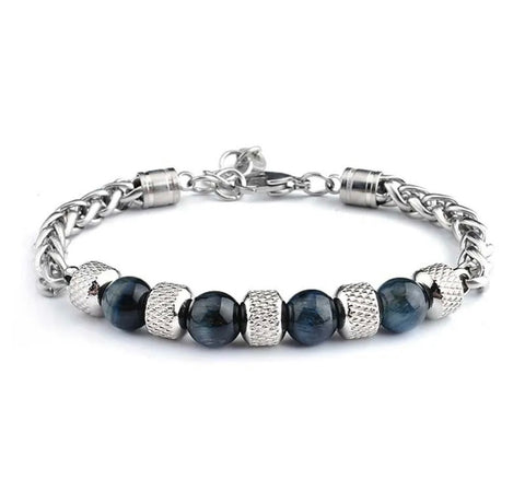 Cuban Steel & Beads Bracelet -  Deep Blue