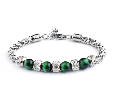 Cuban Steel & Beads Bracelet -  Green