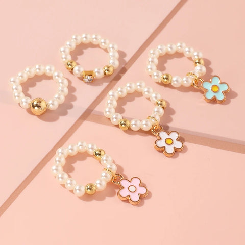 Flower Stretch Rings - Set of 5