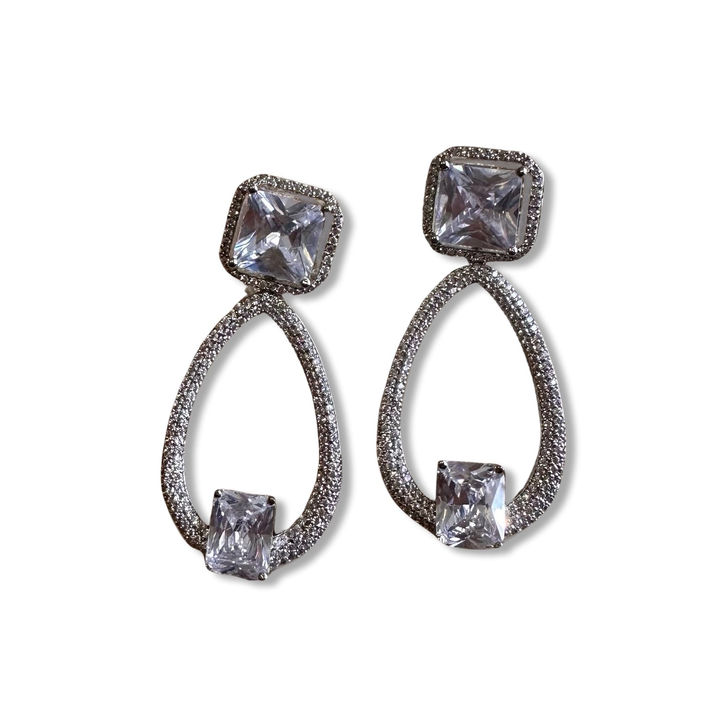 Serena Teardrop Earrings |
Square-Cut Crystal Teardrop Earrings in Silver Finish