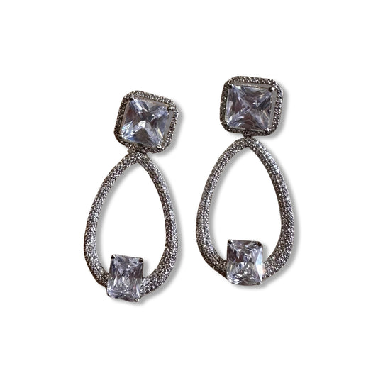 Serena Teardrop Earrings |
Square-Cut Crystal Teardrop Earrings in Silver Finish