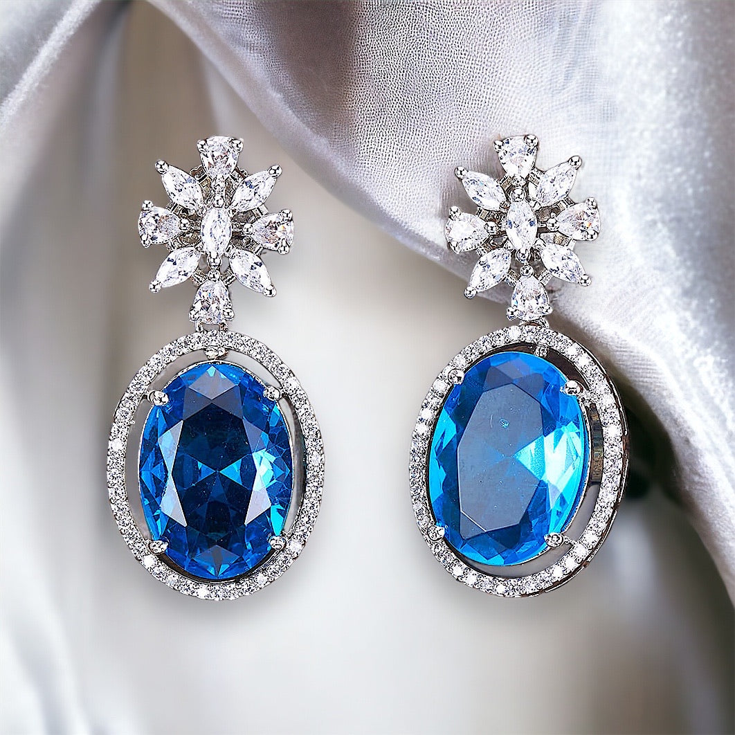 Divine Stone Drop CZ Earrings - Blue