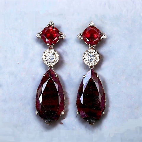 Radiant Stone Drop CZ Earrings - Deep Red