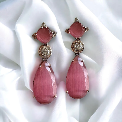 Radiant Stone Drop CZ Earrings - Pink