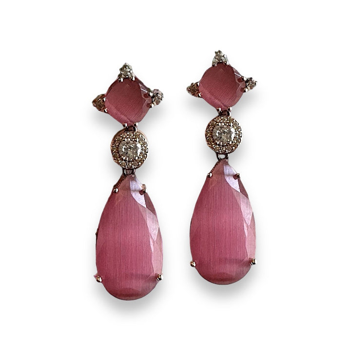Radiant Stone Drop CZ Earrings - Pink