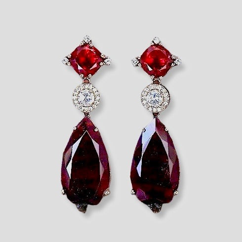 Radiant Stone Drop CZ Earrings - Deep Red