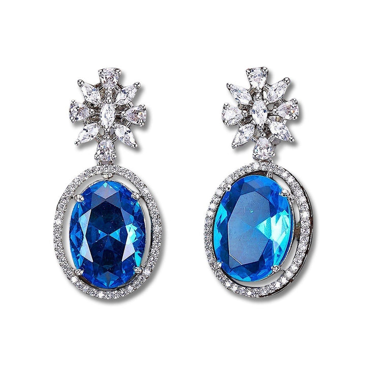 Divine Stone Drop CZ Earrings - Blue