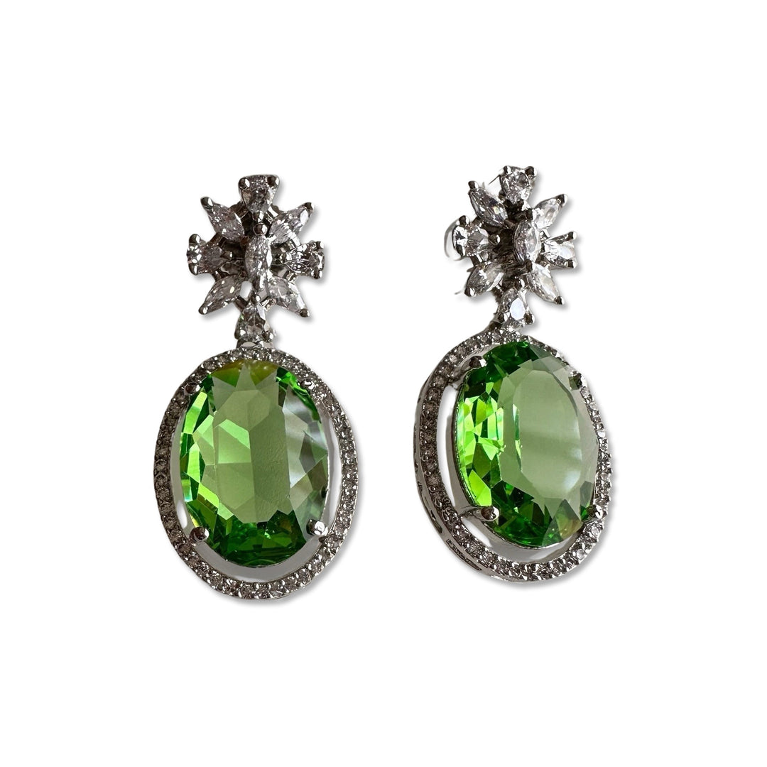 Divine Stone Drop CZ Earrings - Green