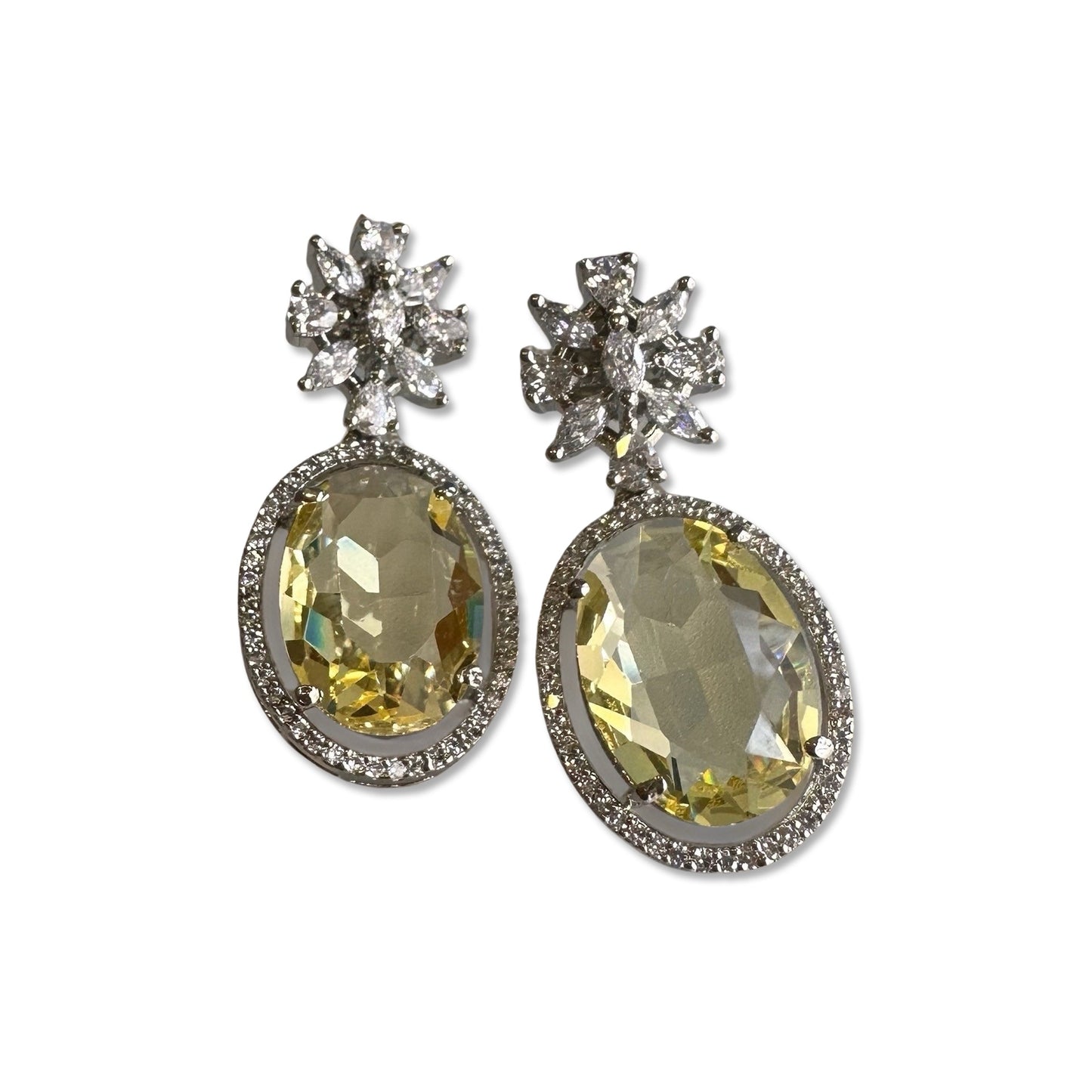 Divine Stone Drop CZ Earrings -  Pale Yellow
