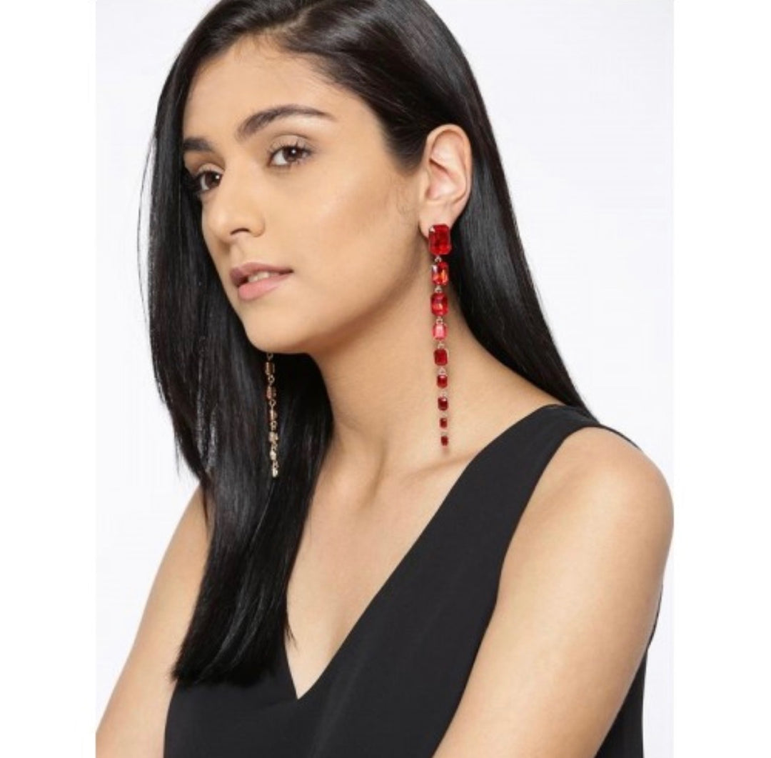 Gala Red Stone Dangler Long Earrings
