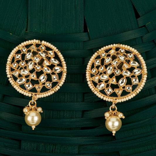 Chakra Enamel, Kundan & Pearl Stud Drop Earrings - Champagne