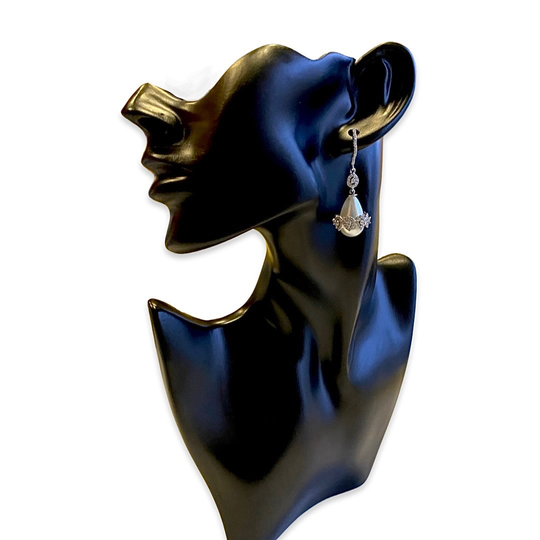 Juno Pearl & White Tone Dangler CZ Earrings