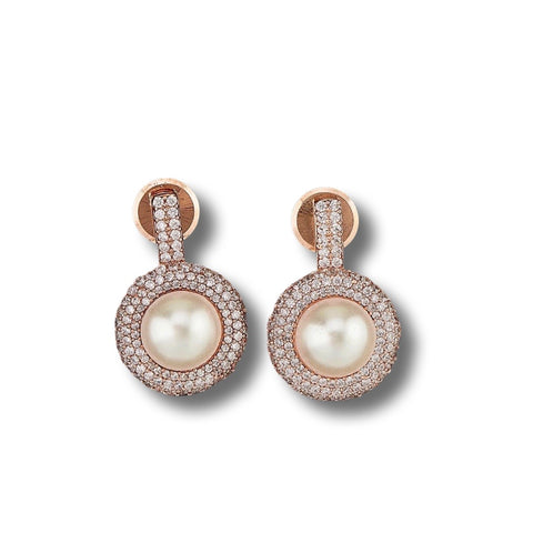 Demeter Rose Gold Pearl & Stone CZ Earrings