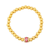 Faith Gold Beads, Enamel and Stone Evil Eye Stretch Bracelet Pink