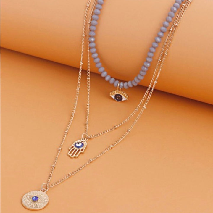Evil Eye 3 Layered Beaded Chain Necklace