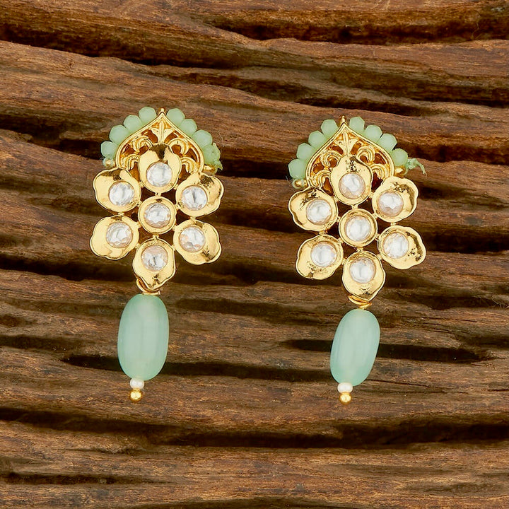 Jhalak Pearl & Bead Floral Drop Earrings - Mint Green