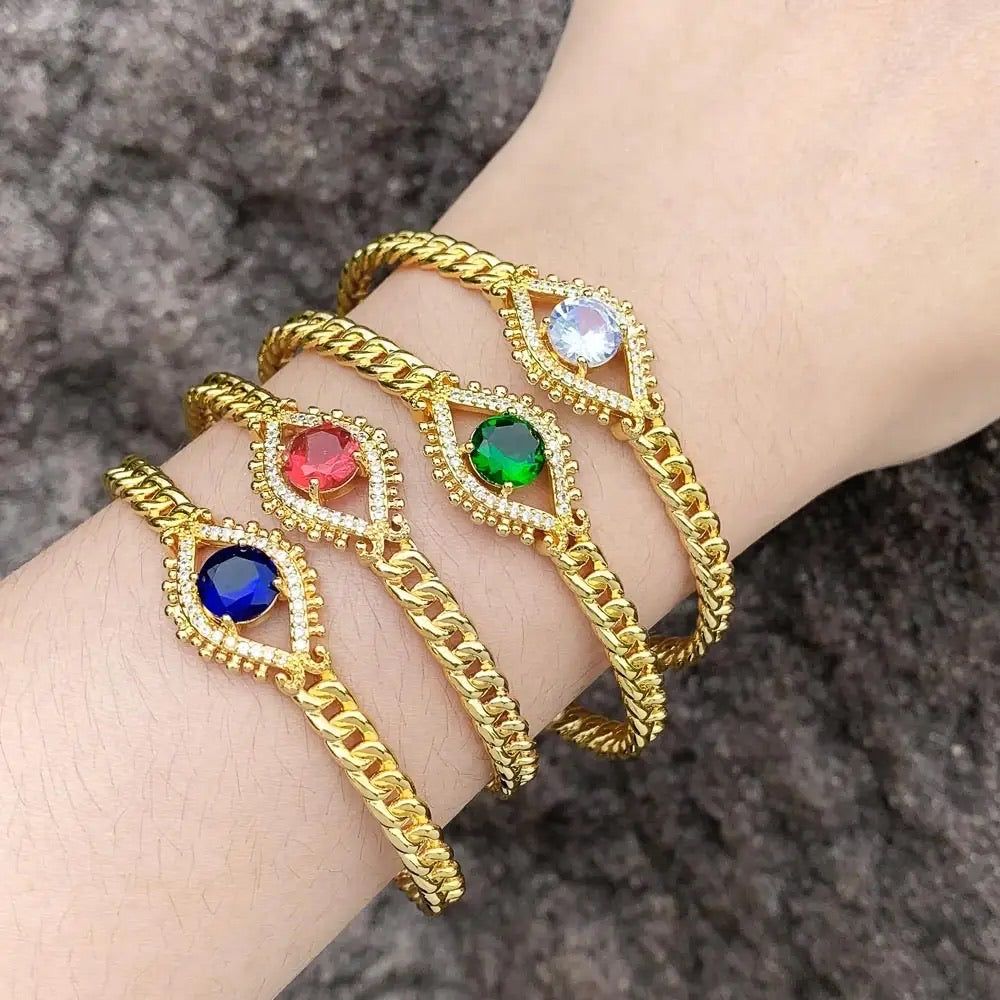 Link and Stone Evil Eye Open Bracelet