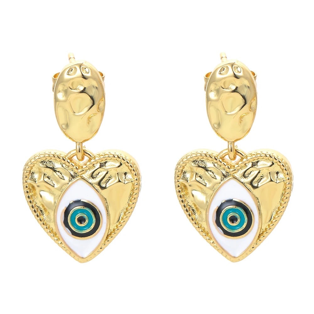 Petit Heart Enamel Evil Eye Drop Earrings