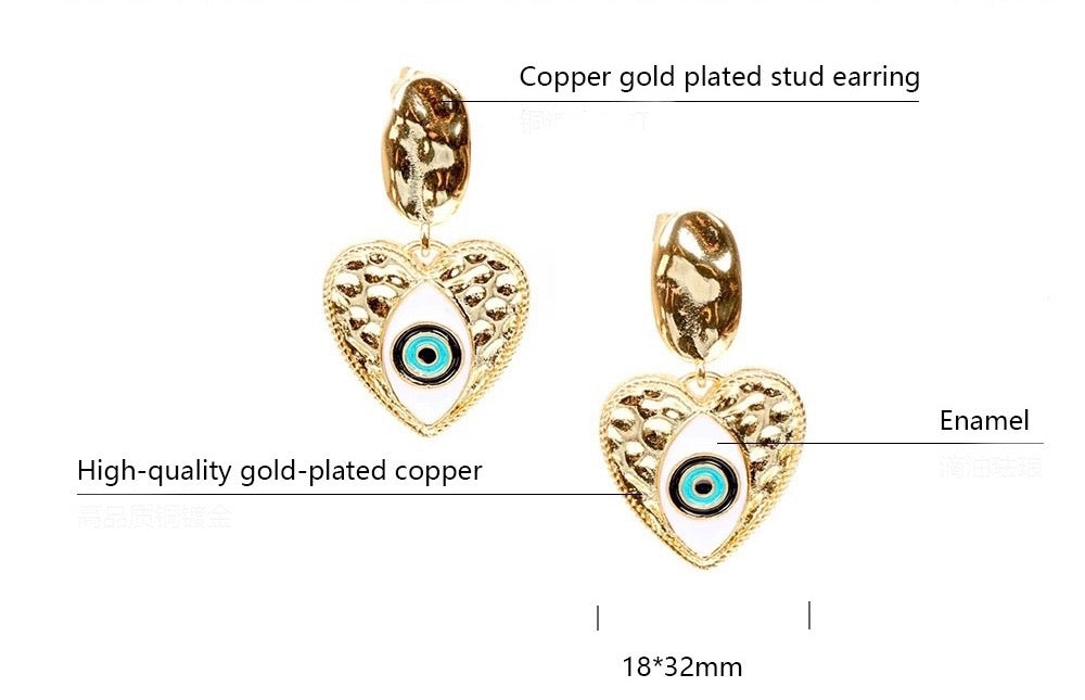 Petit Heart Enamel Evil Eye Drop Earrings